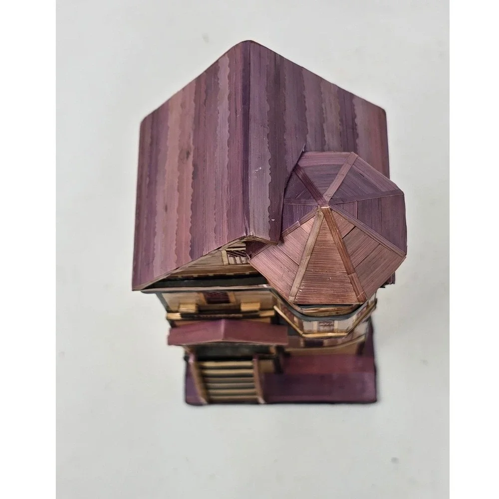 Vtg Red Company straw bamboo marquetry balsa wood trinket jewelry box house